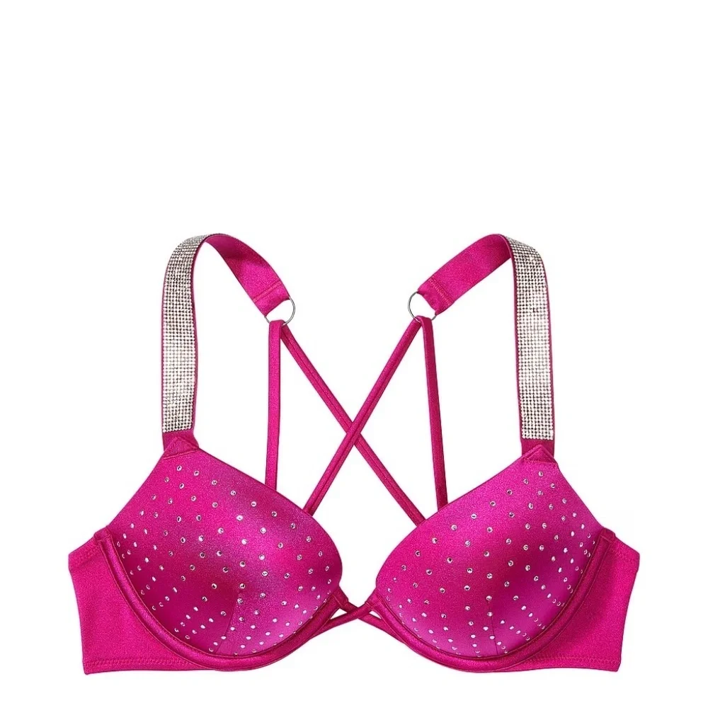 New! Set! Victoria's Secret Shine Strap Bikini Set Berry Blush Pink 45604 - Picture 3 of 13